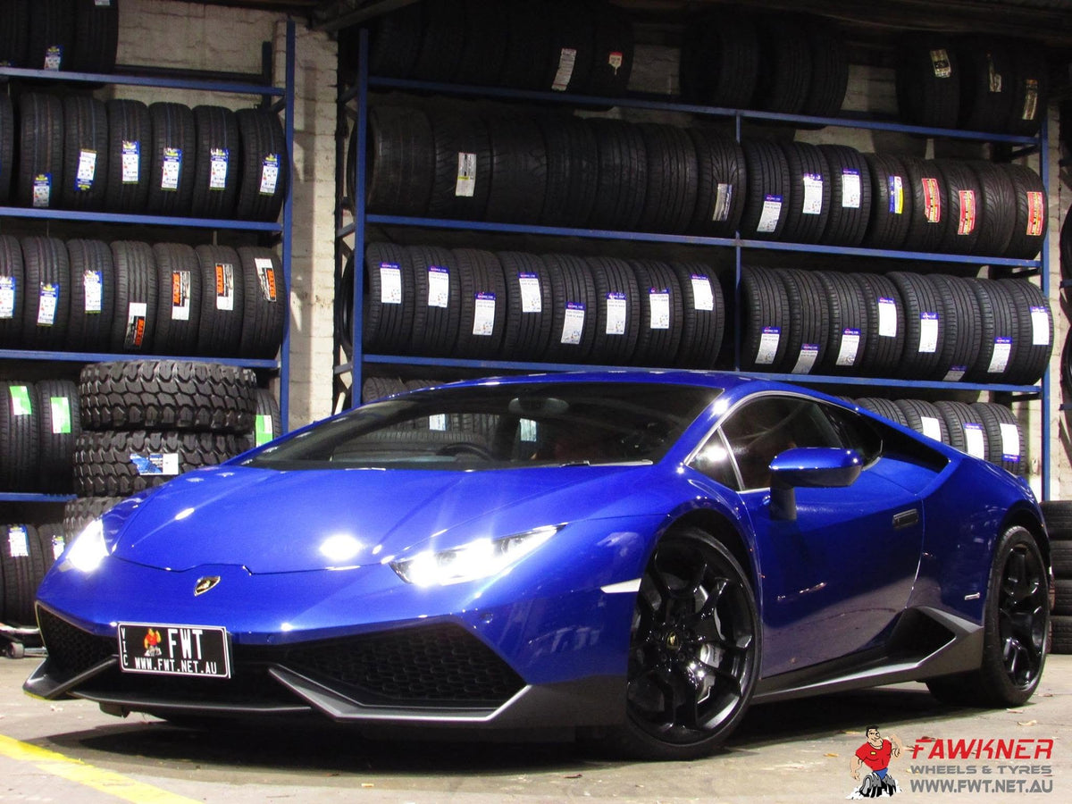 Blue Lamborghini Huracan at Fawkner Wheels & Tyres