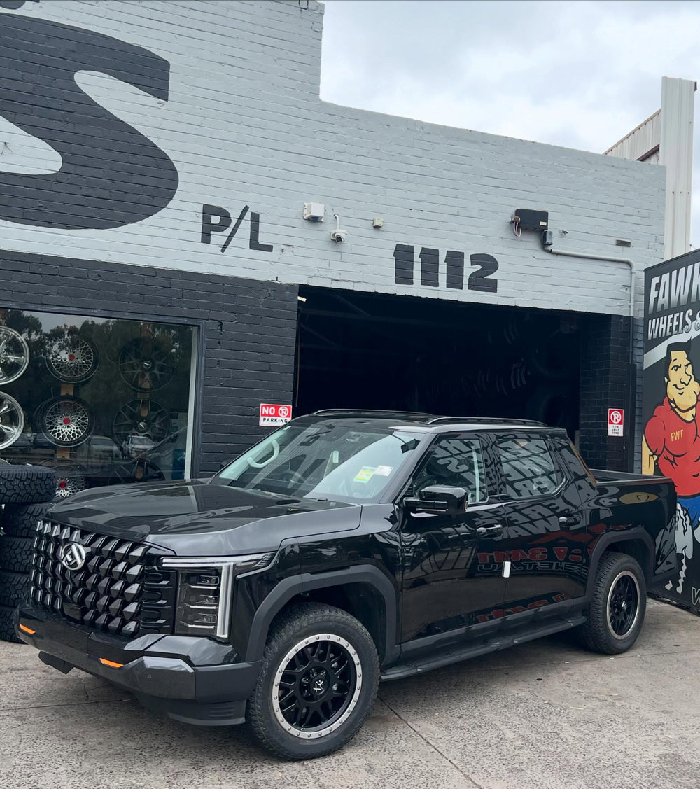 Black GWM Tank 500 on dark wheels at Fawkner Wheels & Tyres