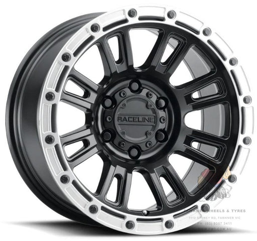 Raceline Compass Satin Black Silver Ring