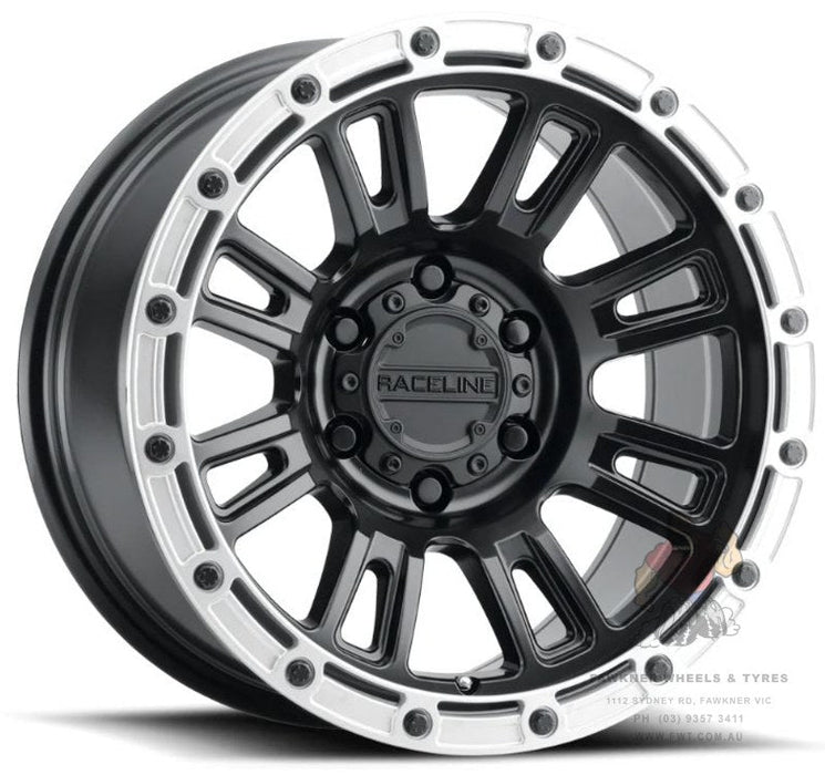 Raceline Compass Satin Black Silver Ring