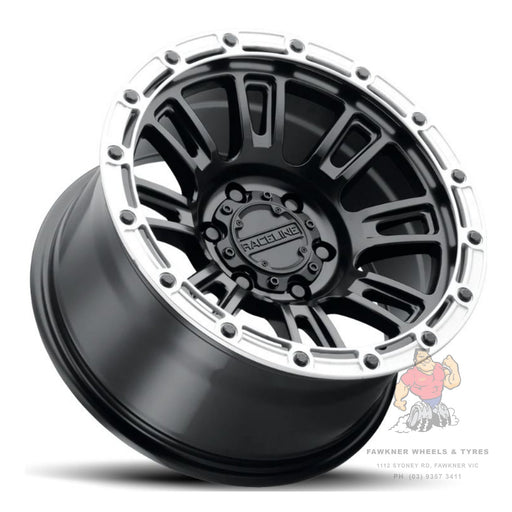 Raceline Compass Satin Black Silver Ring