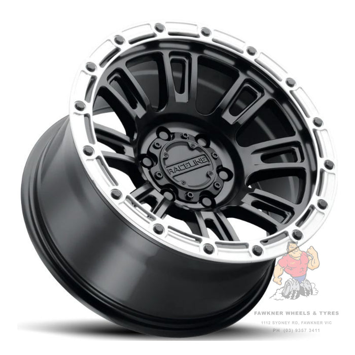 Raceline Compass Satin Black Silver Ring